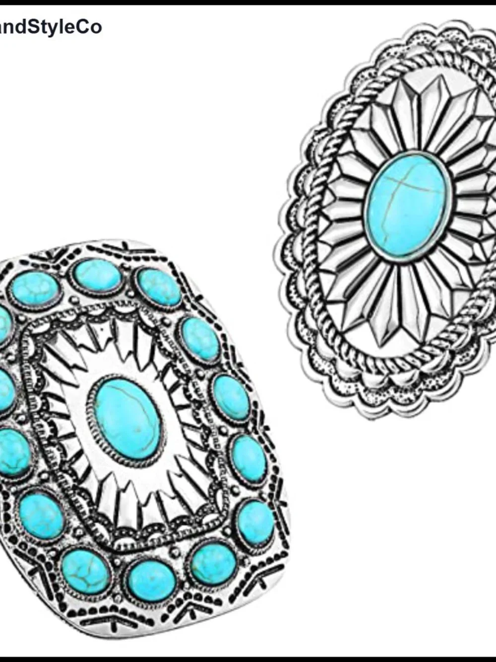 Vintage Western Cowgirl Rodeo Belt Buckles Set of 2 Turquoise Jewelry for Party